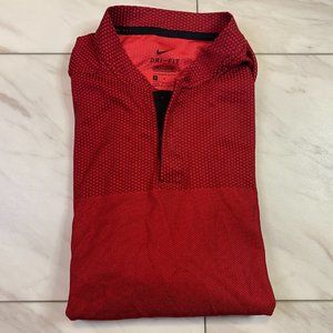Nike Tiger Woods Collarless Blade Golf Polo Red Dri Fit Medium M